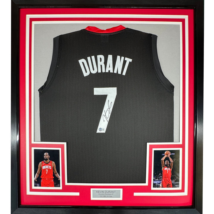 Framed Autographed/Signed Kevin Durant 35x39 Houston Black Jersey BAS COA