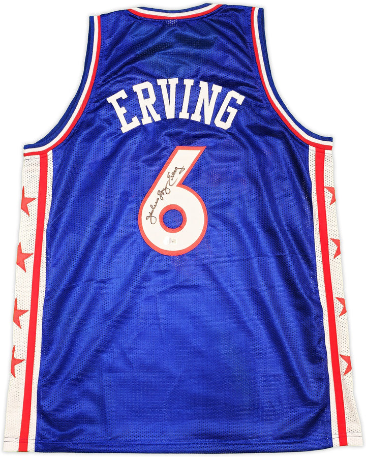 Philadelphia 76ers Julius "Dr. J" Erving Auto Signed Blue Jersey Beckett Witness