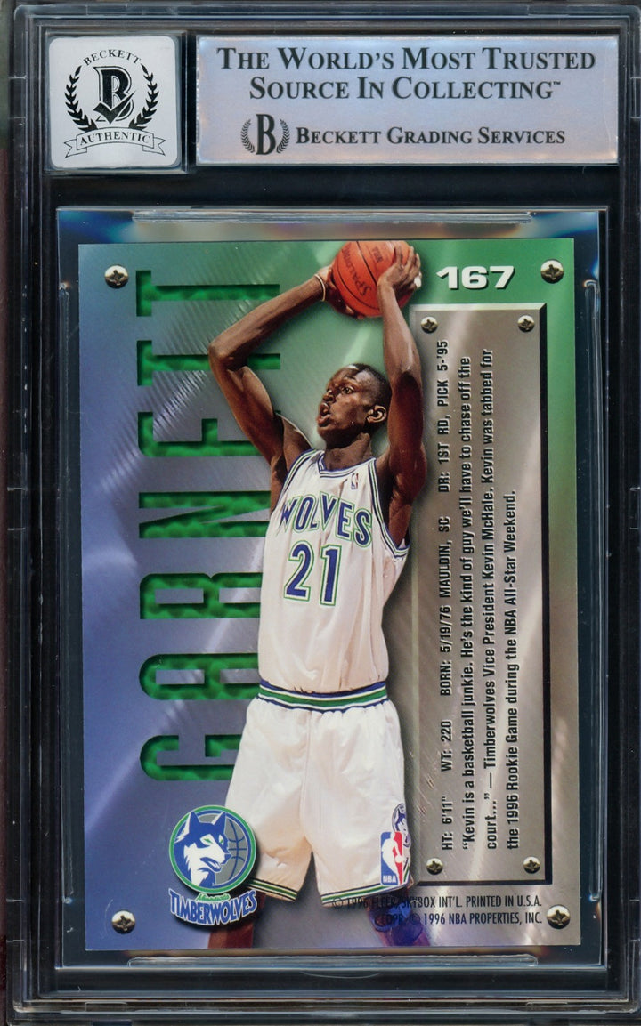 Kevin Garnett Signed 1995-96 Fleer Metal RC 167 Timberwolves Auto GM 10 Beckett
