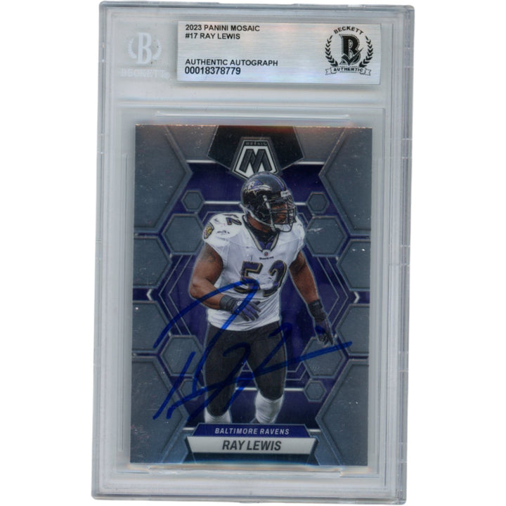 Ray Lewis Autographed 2023 Panini Mosiac #17 Trading Card Beckett 52942