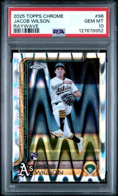 Graded 2025 Topps Chrome Jacob Wilson #96 Raywave Rookie RC Card PSA 10