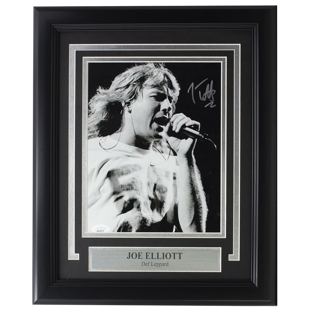 Joe Elliott Signed Framed 8x10 Black And White Def Leppard Photo JSA ITP