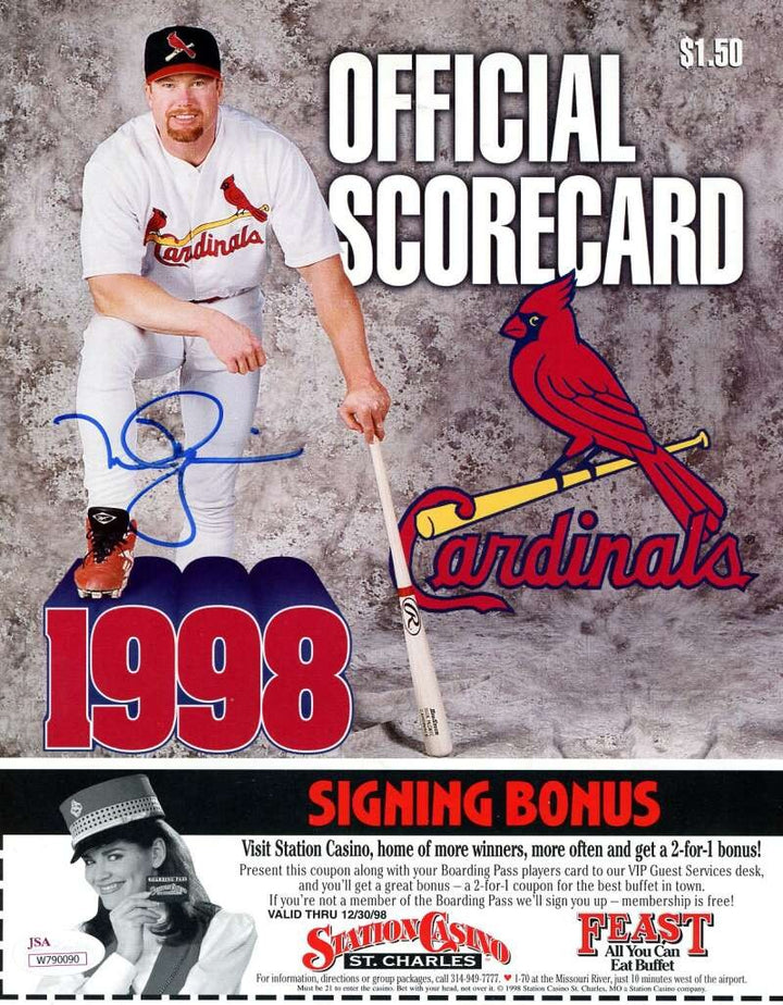 Mark McGwire JSA Coa Signed 1998 Cardinals Scorecard Autograph