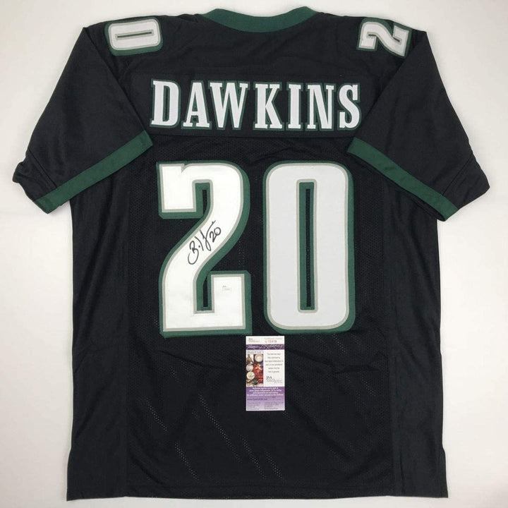 Autographed/Signed BRIAN DAWKINS Philadelphia Black Jersey JSA COA Auto