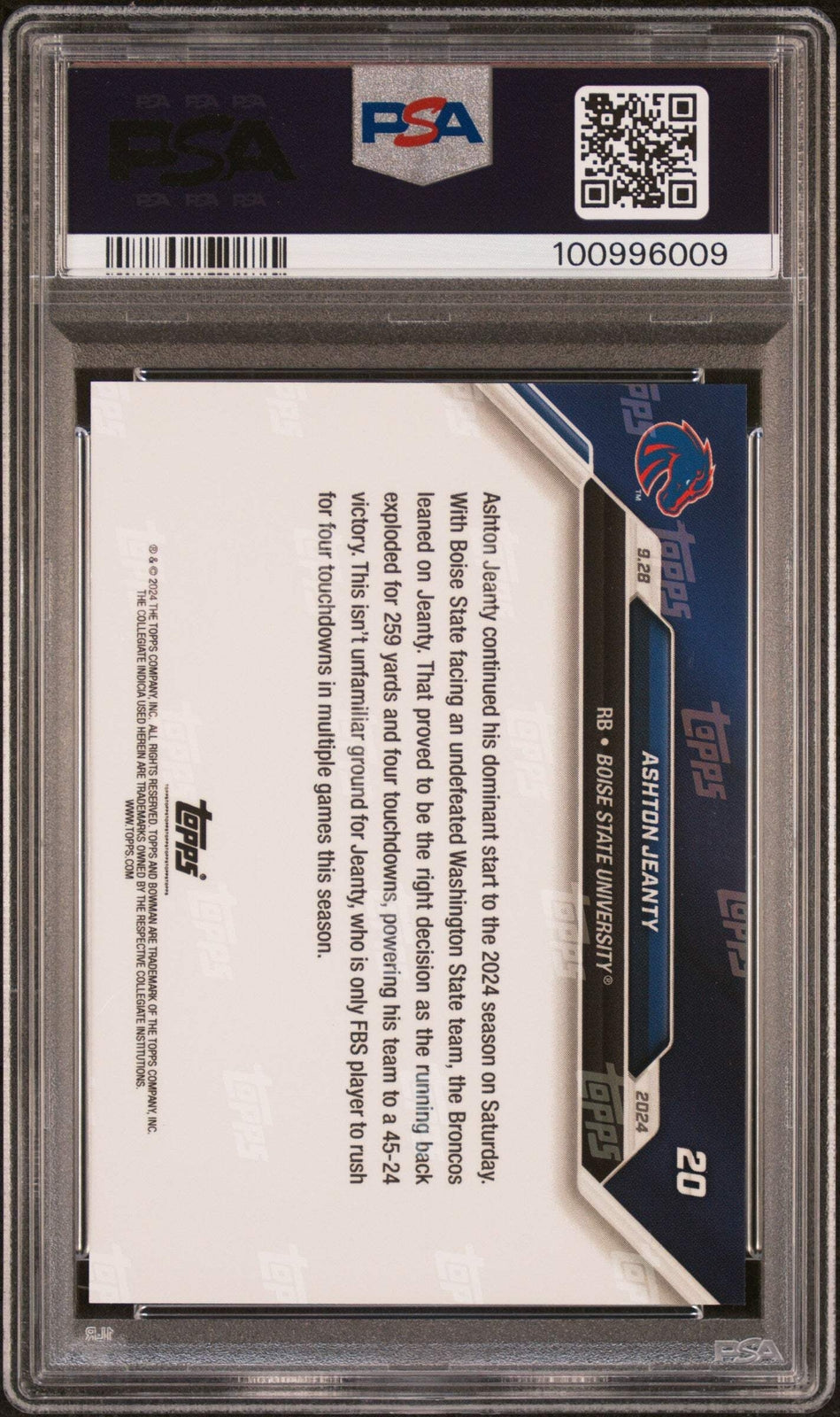 Graded 2024 Topps Bowman U Now Ashton Jeanty #20 Rookie RC Football Card PSA 10