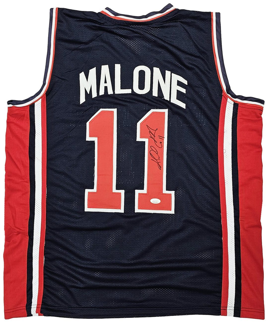 Team USA Karl Malone Autographed Signed Blue Jersey JSA