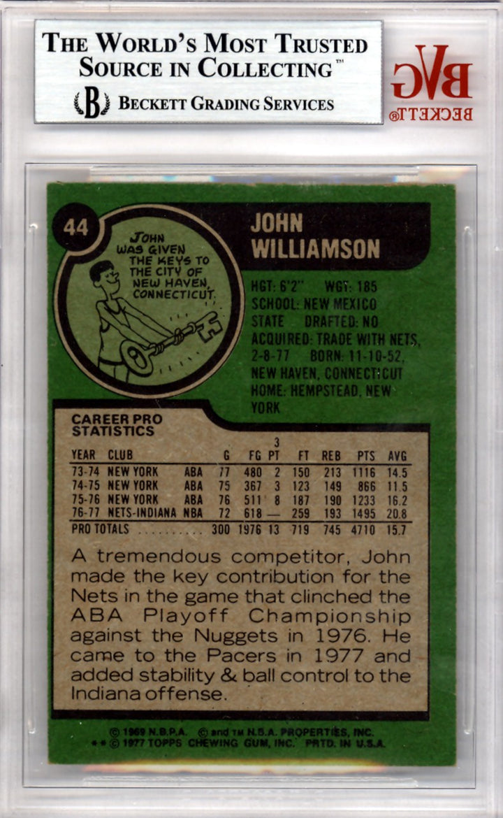 John Williamson Signed 1977-78 Topps Card 44 Indiana Pacers Beckett