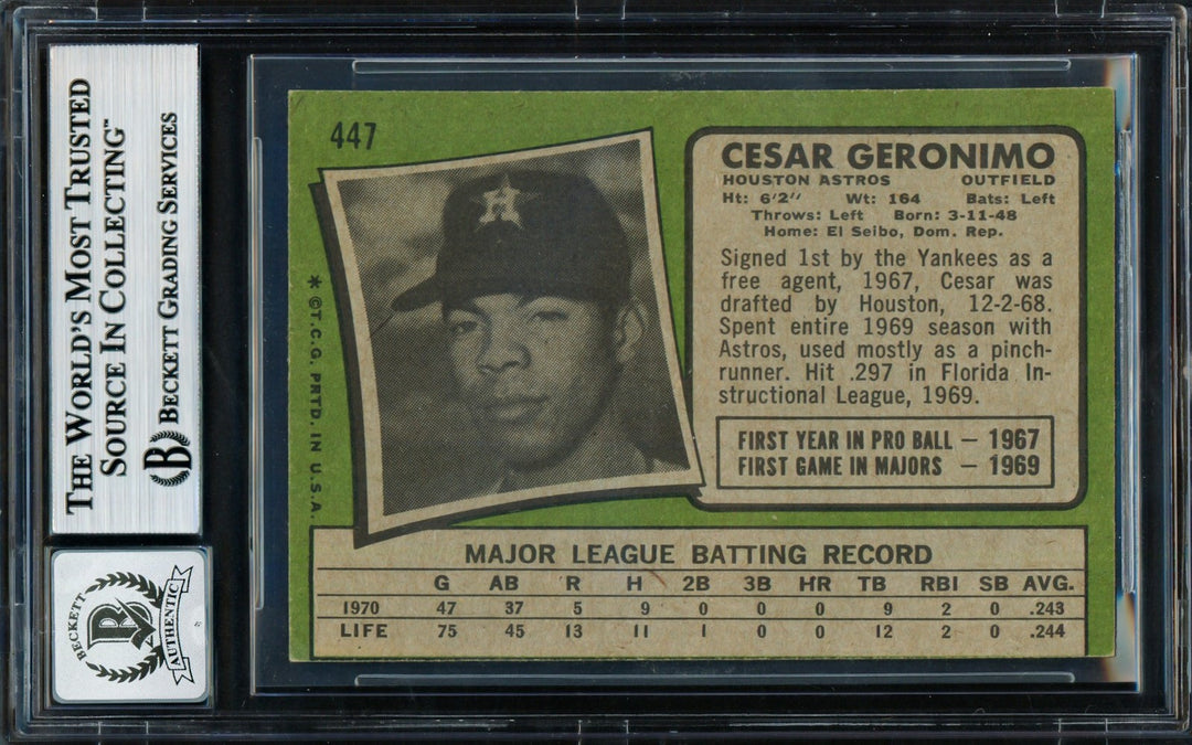 Cesar Geronimo Signed 1971 Topps RC 447 Astros Auto GM 10 Beckett #18629941