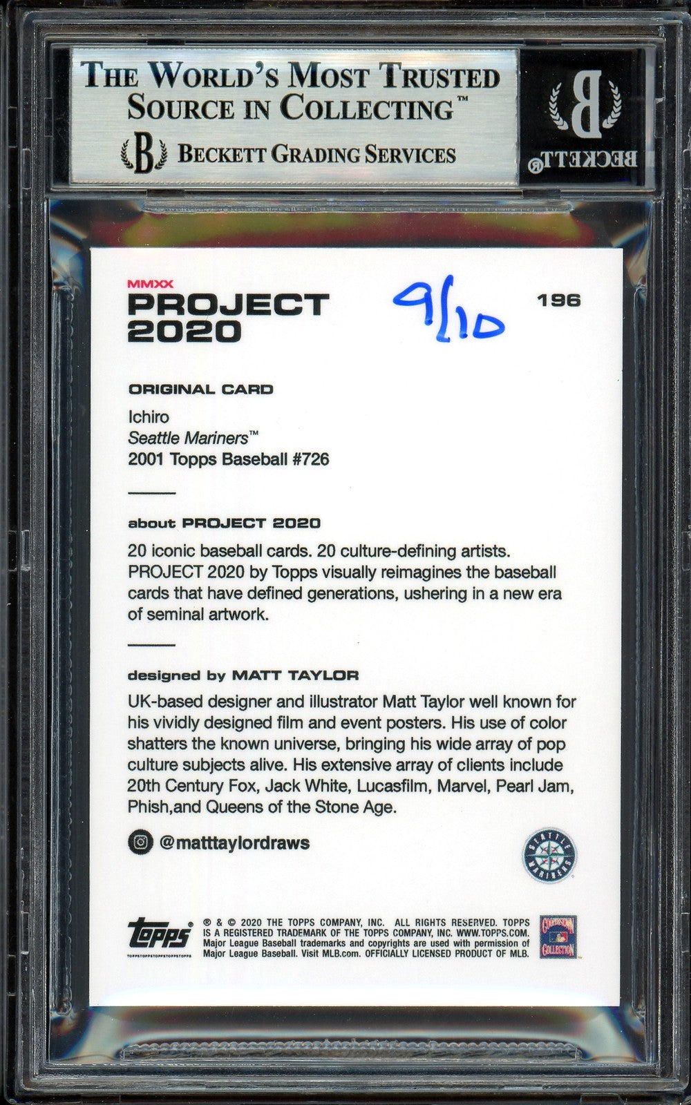 Ichiro Suzuki Signed Topps Project 2020 Matt Taylor Card 196 Teal #9/10 Beckett