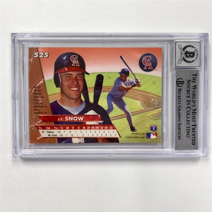 J.T. Snow signed 1993 Fleer Ultra #525 Rookie Card RC ~ Beckett BAS 10 Auto