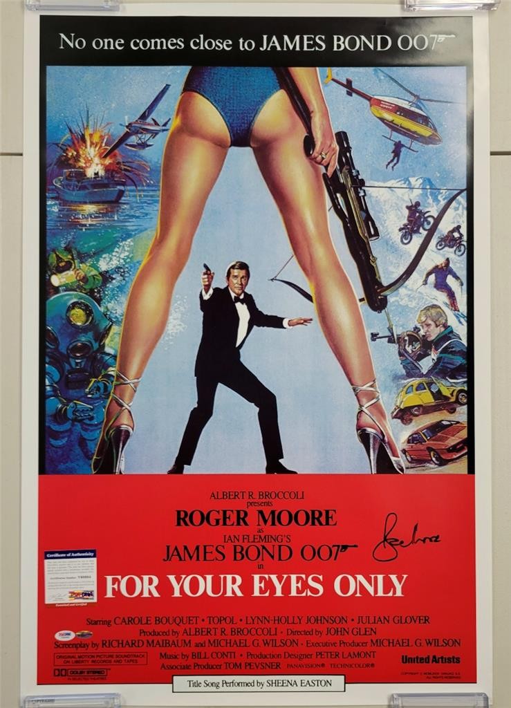 Roger Moore James Bond signed For Your Eyes Only 24x36 Movie Poster auto (A) PSA