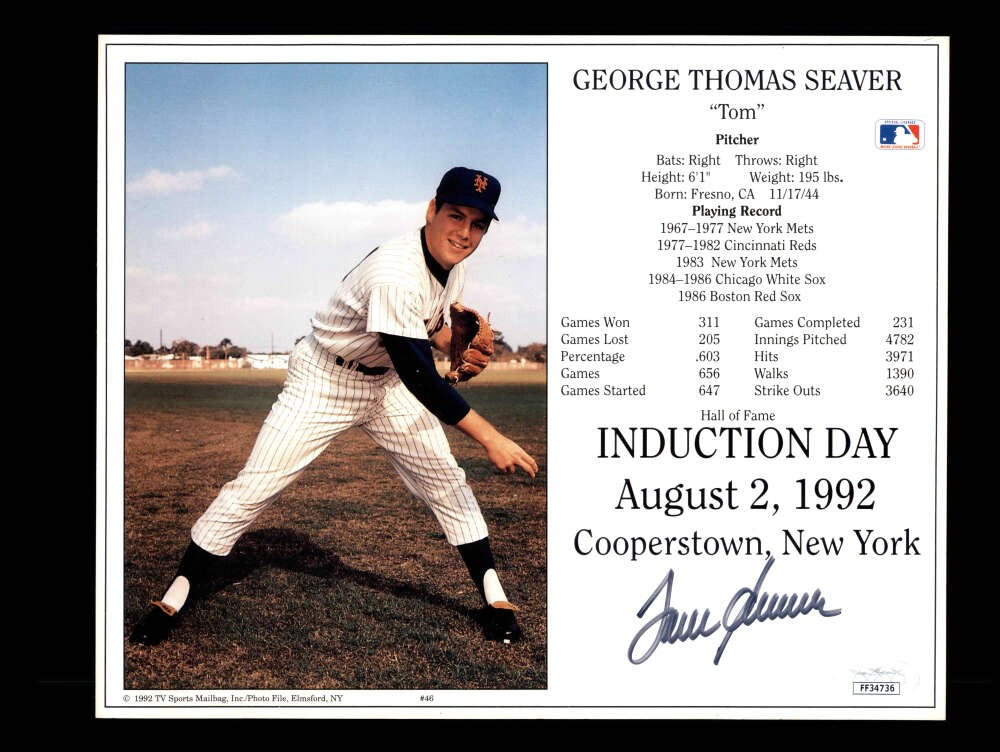 Tom Seaver JSA Coa Signed  8x10 Photo Autograph Mets