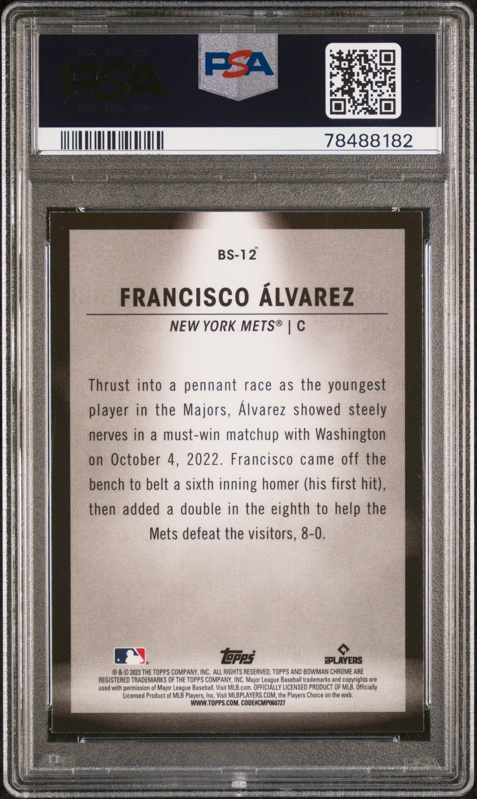 Graded 2023 Bowman Francisco Alvarez #BS12 Spotlights RC Card PSA 10