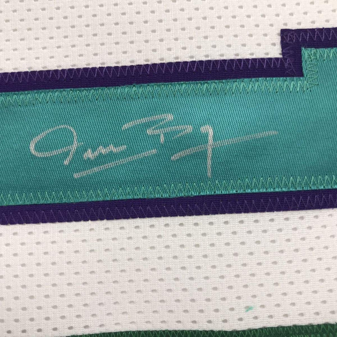 FRAMED Autographed/Signed MUGGSY BOGUES 33x42 Charlotte White Jersey PSA/DNA COA
