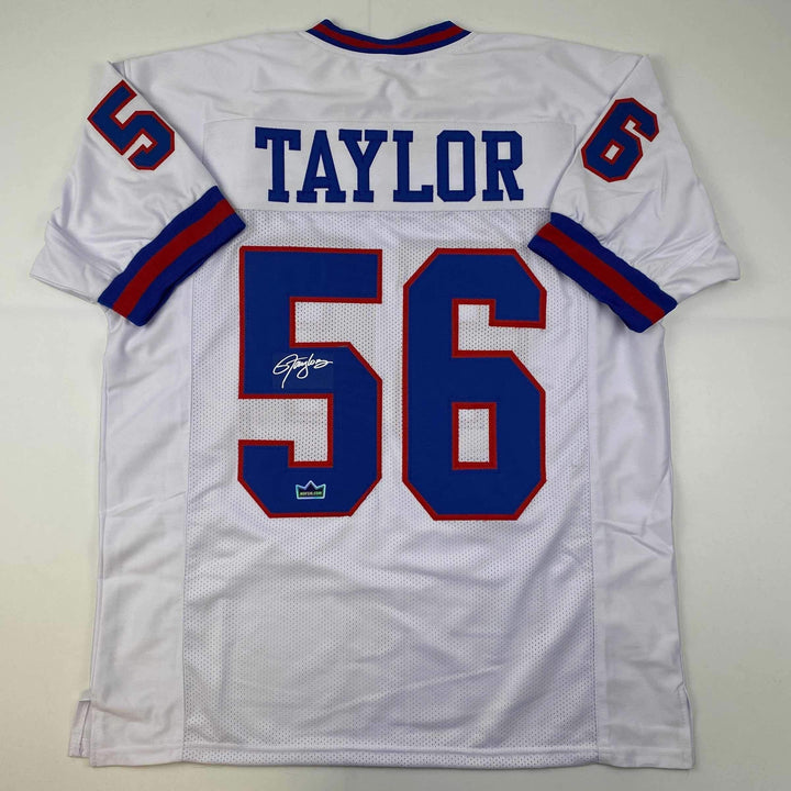 Facsimile Autographed Lawrence Taylor New York White Reprint Jersey Size Mens XL