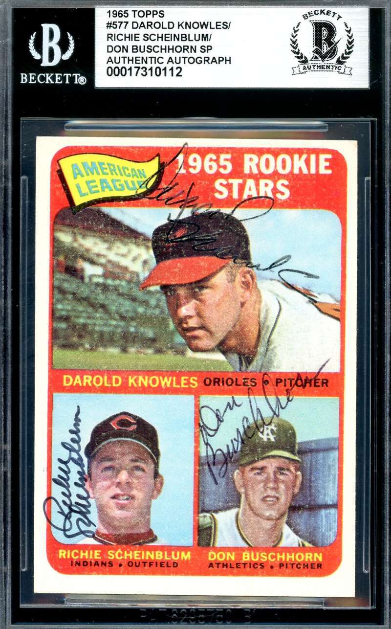 Darold Knowles Richie Scheinblum Don Buschhorn Beckett BAS Signed 1965 Topps Roo