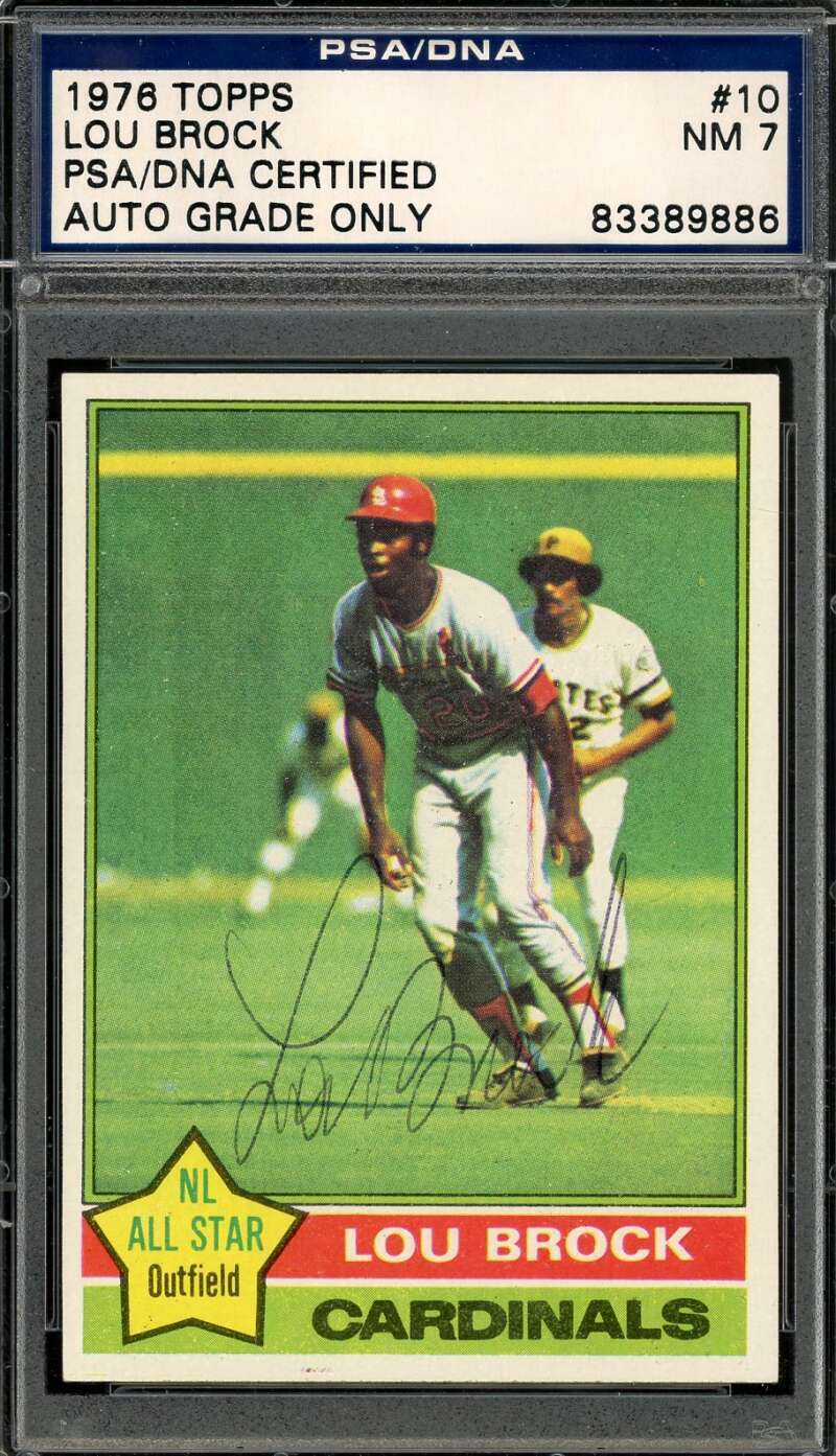 Lou Brock NM 7 PSA DNA Vintage Signed 1976 Topps Autograph