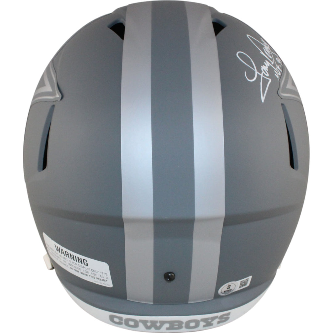 Pearson/Staubach/Dorsett Signed Dallas Cowboys Slate F/S Helmet HOF BAS 50059