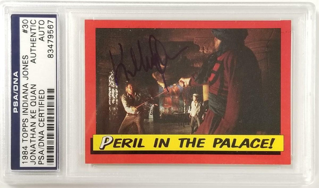 Jonathan Ke Quan signed 1984 Topps Indiana Jones #30 Peril in Palace Card ~ PSA