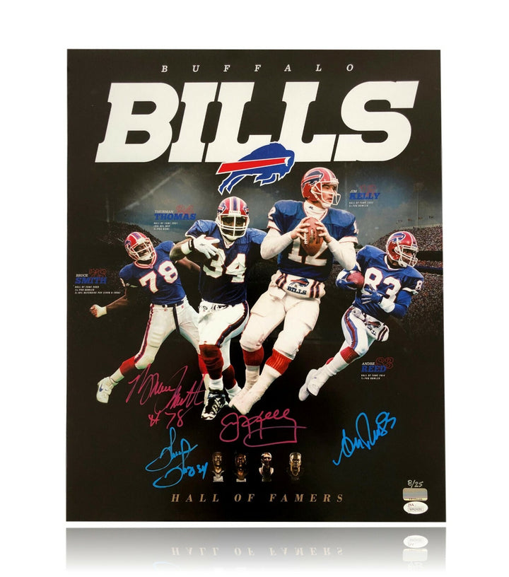 Buffalo Bills HOFers Signed 16x20 Photo #/25 JSA COA Jim Kelly Reed Smith Thomas