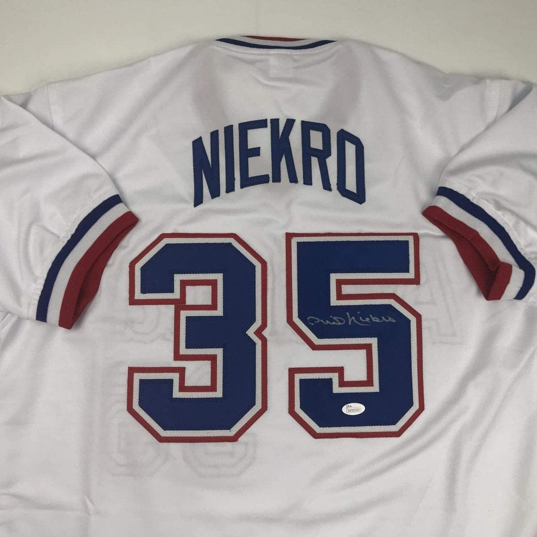 Autographed/Signed Phil Niekro Atlanta White Jersey JSA COA Holo Only