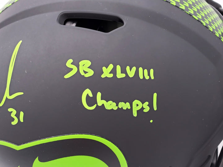 Kam Chancellor Auto Seahawks Eclipse Black Full Size Auth Speed Helmet SB Champs
