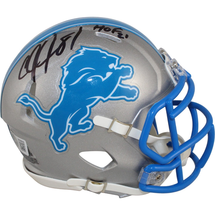 Calvin Johnson Autographed/Signed Detroit Lions Mini Helmet HOF Beckett 53632