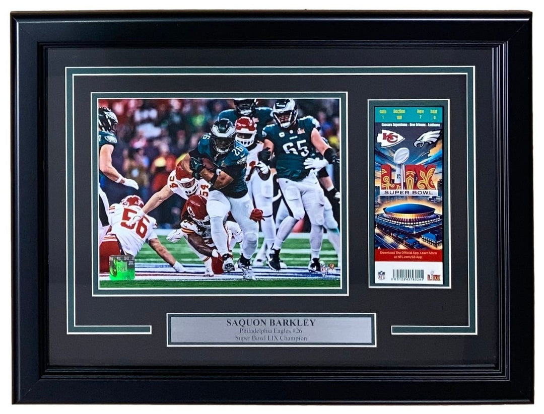 Saquon Barkley Framed 8x10 Eagles Super Bowl 59 LIX Photo w/ Replica Ticket
