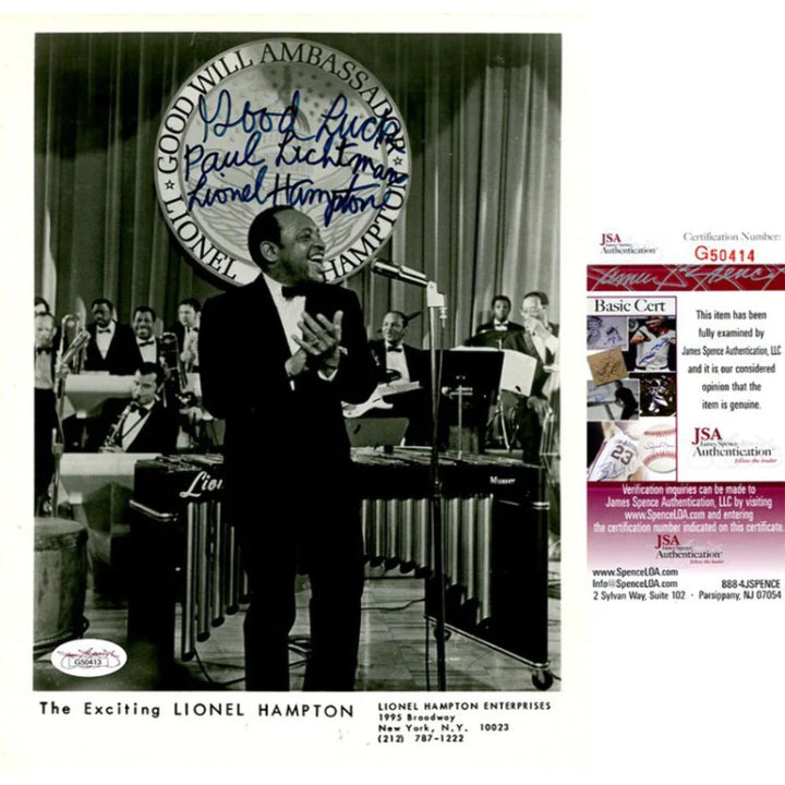 Lionel Hampton Signed 8x10 Photo JSA