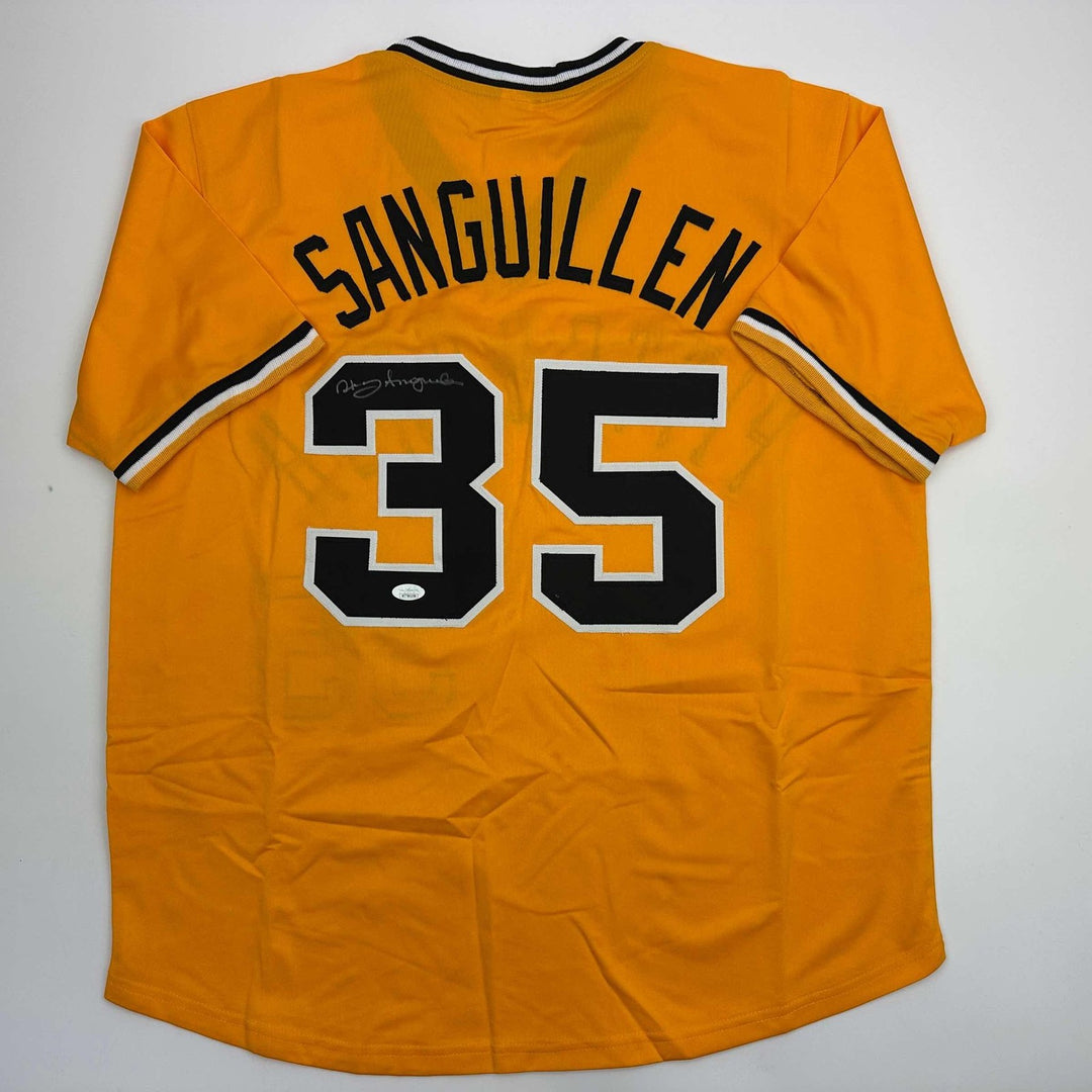 Autographed/Signed Manny Sanguillen Pittsburgh Yellow Jersey JSA COA