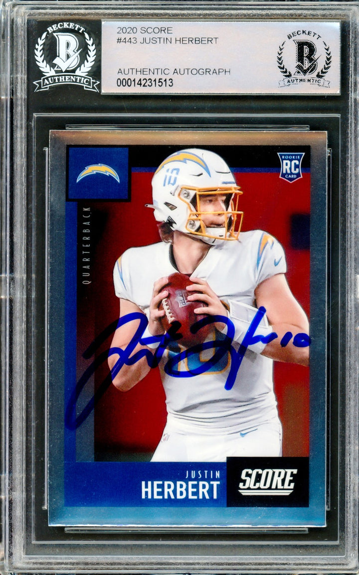 Justin Herbert Autographed Signed 2020 Score RC 443 Los Angeles Chargers Beckett