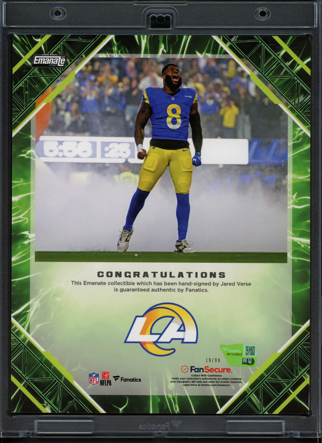 Jared Verse Auto 2025 Under Wraps NFL Emanate Green Card Rams /99 Fanatics Holo