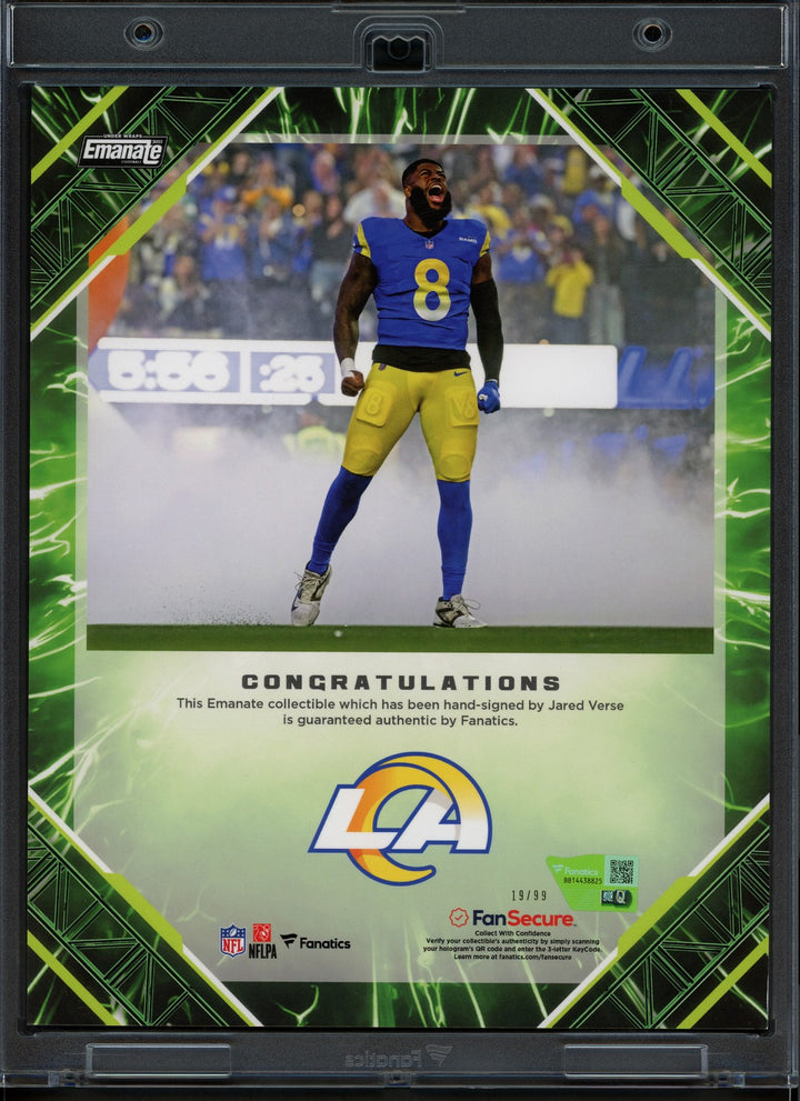 Jared Verse Auto 2025 Under Wraps NFL Emanate Green Card Rams /99 Fanatics Holo