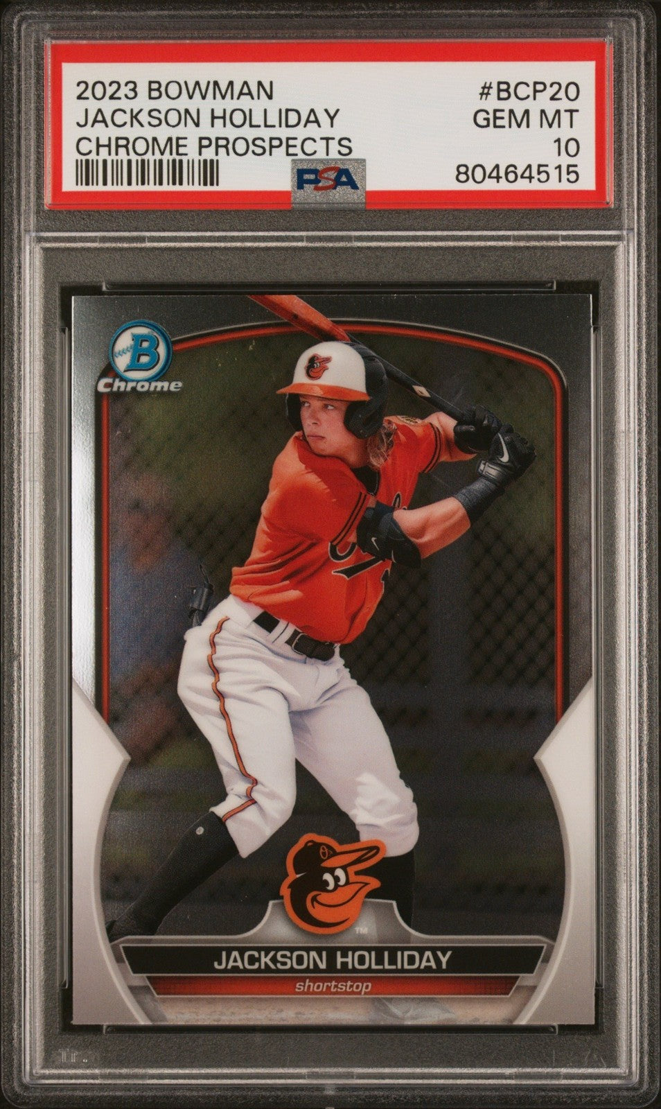 Graded 2023 Bowman Jackson Holliday #BCP20 Chrome Prospects Card PSA 10
