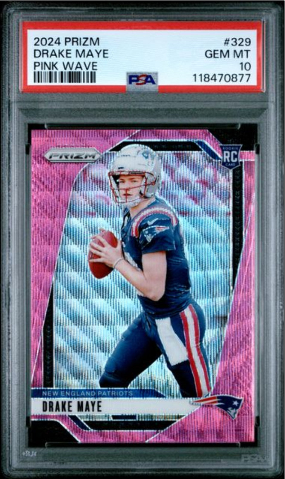 Graded 2024 Panini Prizm Drake Maye #329 Pink Wave Rookie RC Card PSA 10 Mint