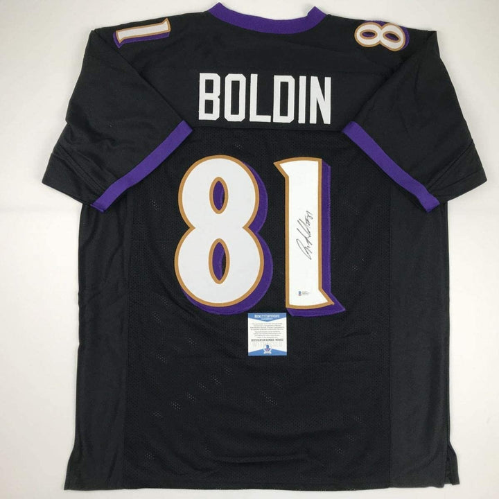 Autographed/Signed Anquan Boldin Baltimore Black Jersey Beckett BAS COA