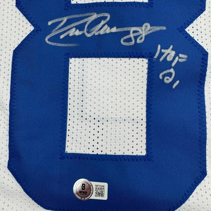 Autographed/Signed Drew Pearson HOF 21 Dallas White Jersey Beckett BAS