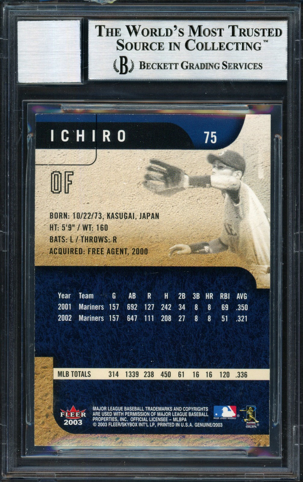 Ichiro Suzuki Auto 2003 Fleer Genuine Card 75 Mariners Auto 10 Beckett #12491301