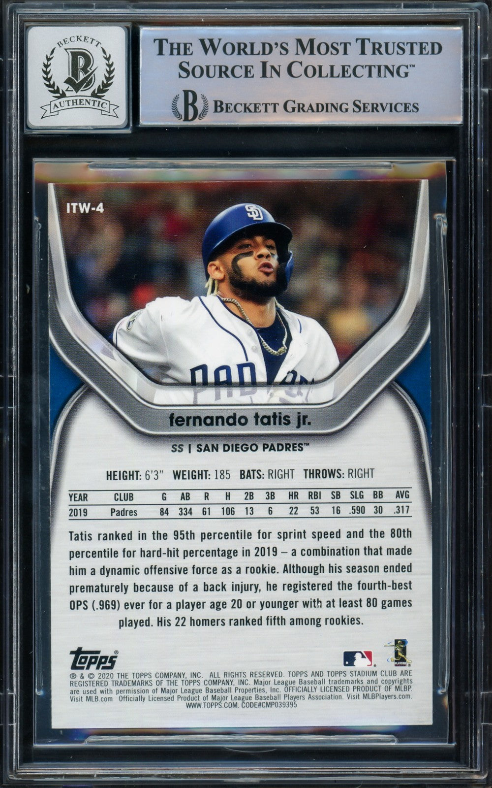 Fernando Tatis Jr. Auto 2020 Stadium Club In The Wings Card ITW-4 Sig 10 Beckett