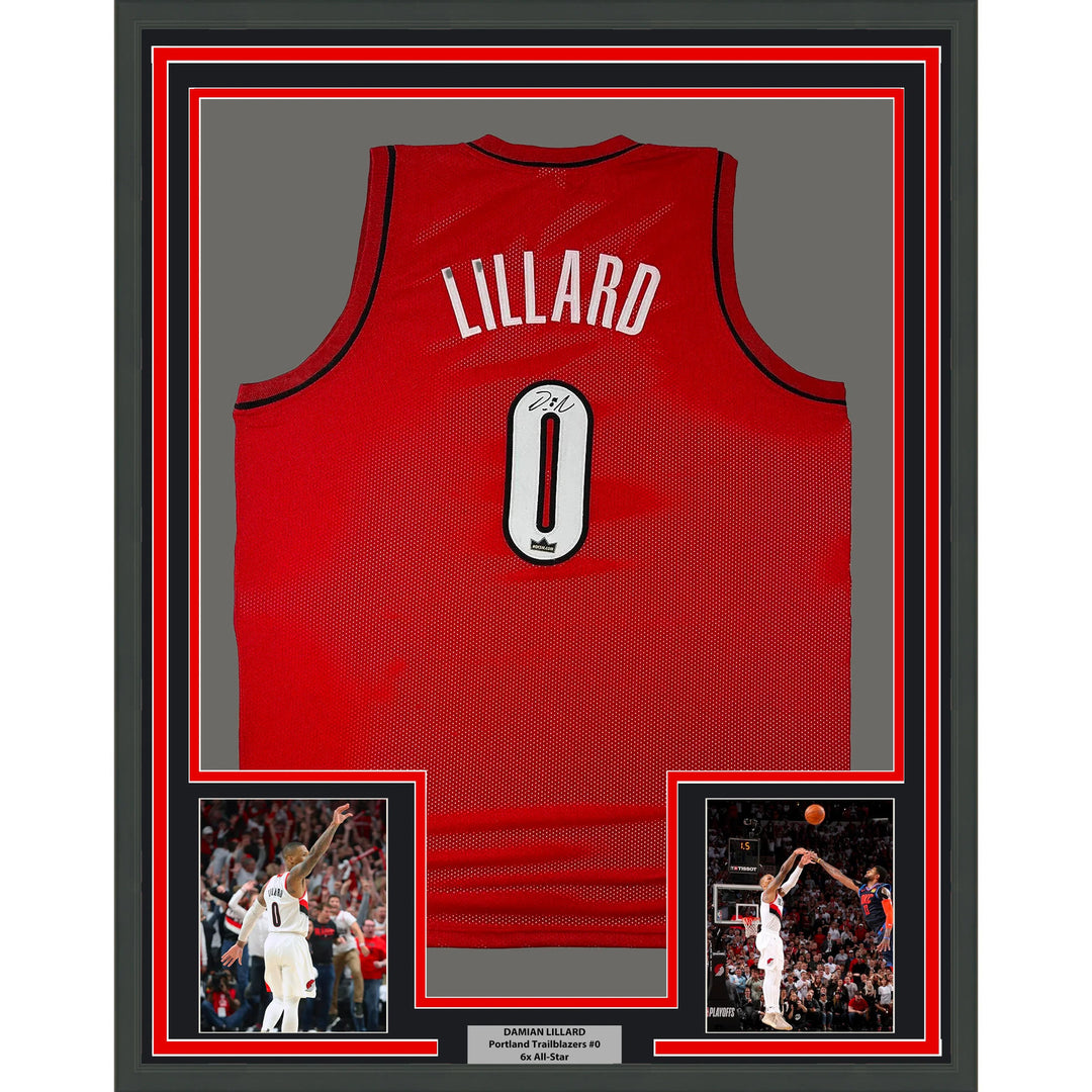 Framed Facsimile Autographed Damian Lillard 33x42 Red Reprint Laser Auto Jersey
