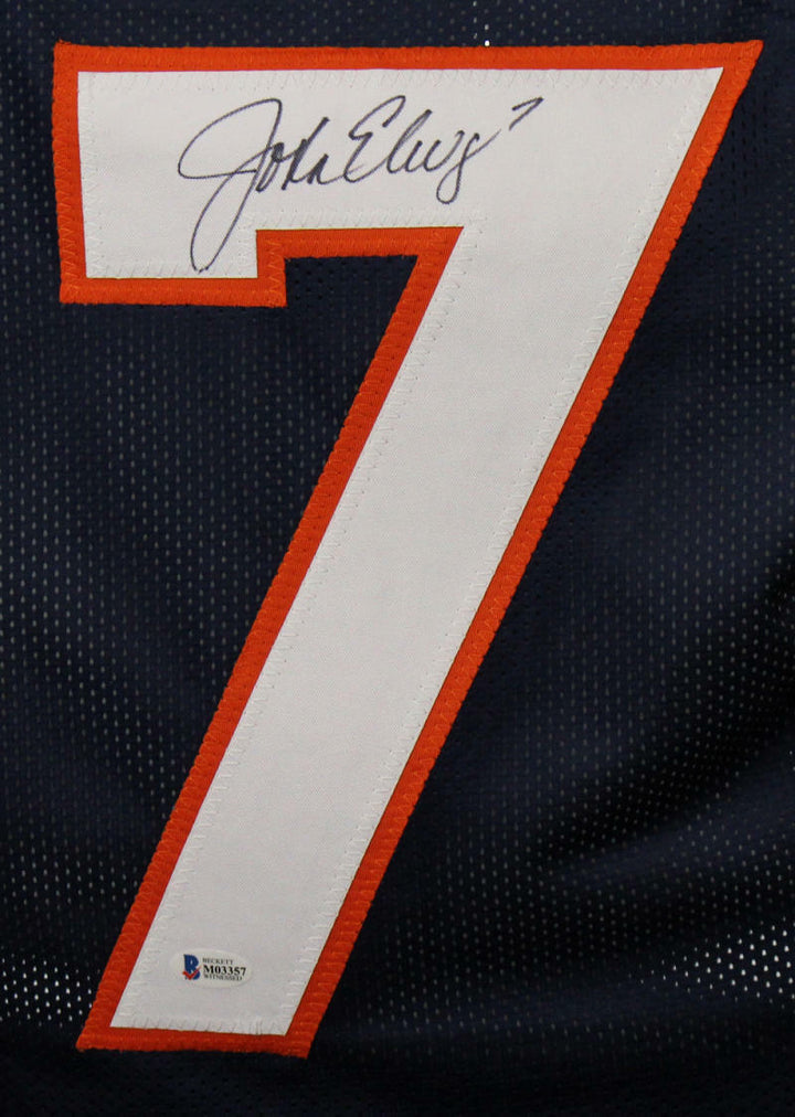 John Elway Autographed/Signed Pro Style  Size XL Blue Jersey BAS 22889