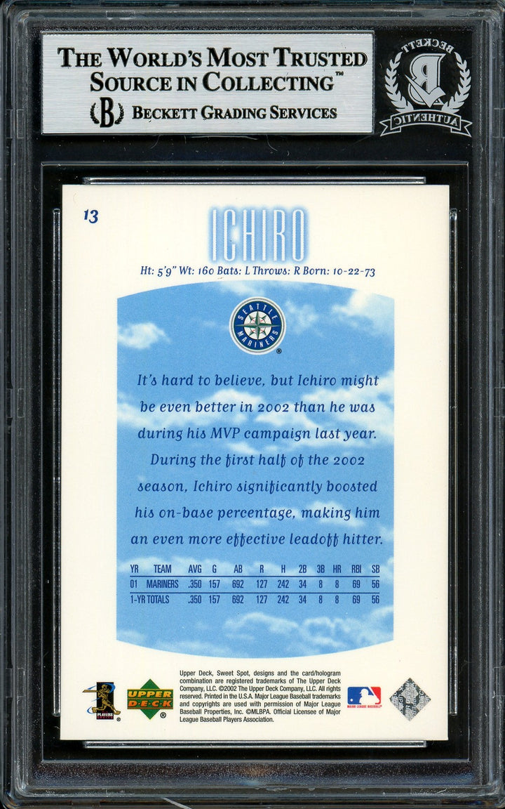 Ichiro Suzuki Signed 2002 Upper Deck Sweet Spot Card 13 Seattle Mariners Beckett