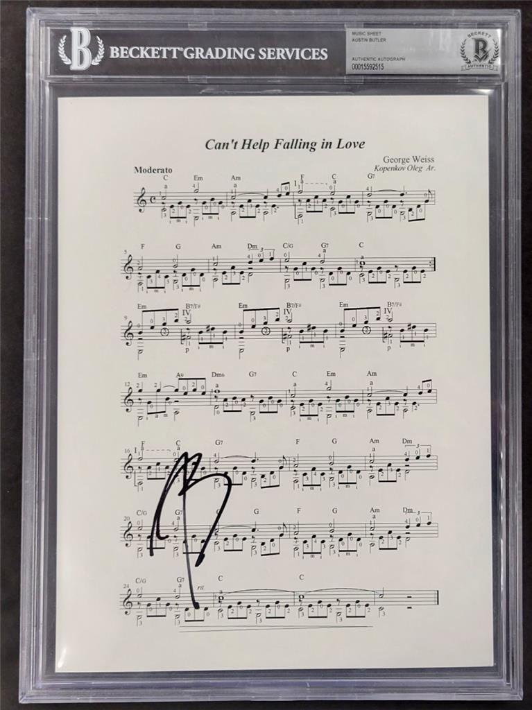 Austin Butler signed 8.5x11 Elvis Can't Help Falling in Love song sheet BAS