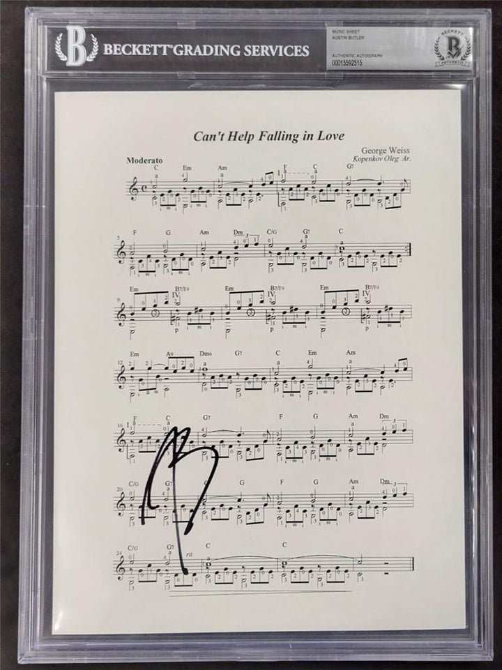Austin Butler signed 8.5x11 Elvis Can't Help Falling in Love song sheet BAS