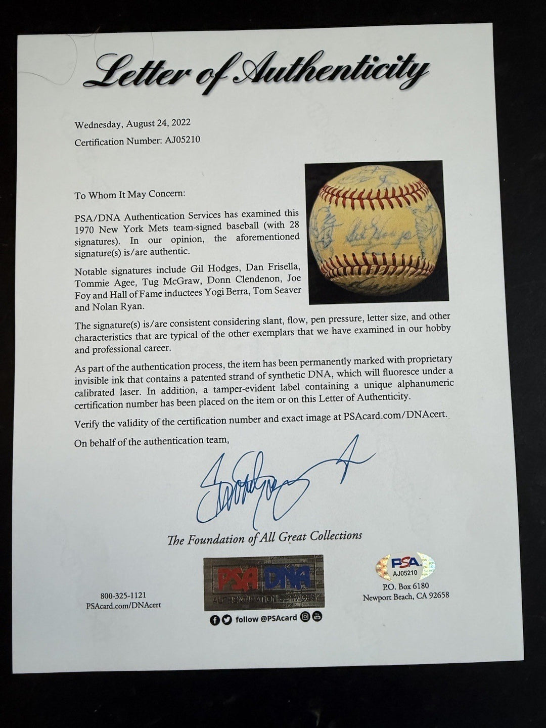 1970 Ny Mets Team Signed Baseball Nolan Ryan Tom Seaver Gil Hodges Berra PSA COA