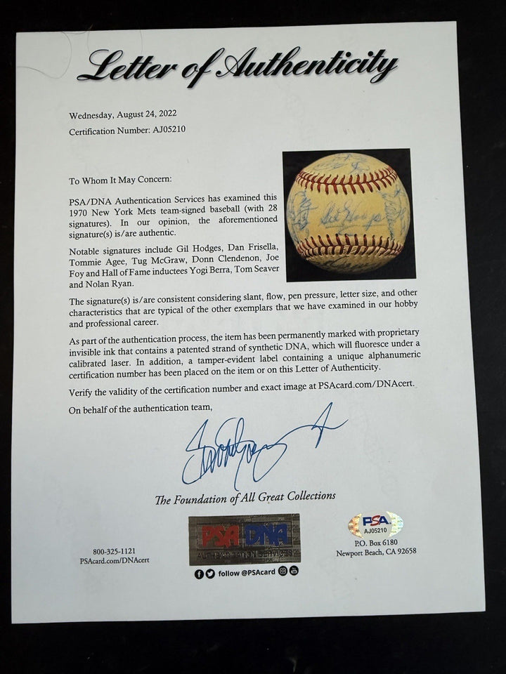 1970 Ny Mets Team Signed Baseball Nolan Ryan Tom Seaver Gil Hodges Berra PSA COA