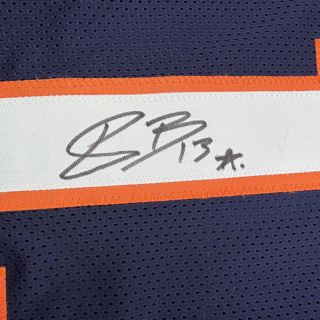 Framed Autographed/Signed Pat Bryant II 35x39 Denver Blue Pro Cut Jersey JSA COA