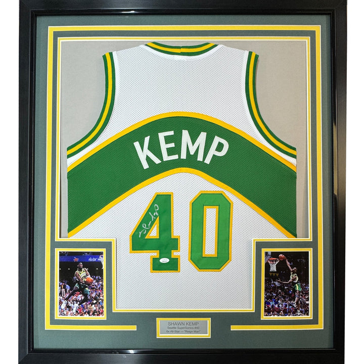 FRAMED Signed SHAWN KEMP 35x39 Seattle White Jersey JSA COA Auto