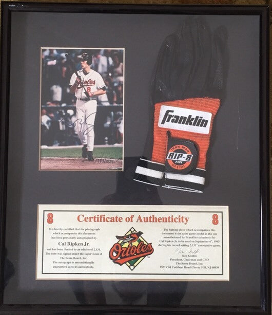 Cal Ripken Signed Photo Batting Glove Le 2131 Game Framed Goldin Coa Autograph