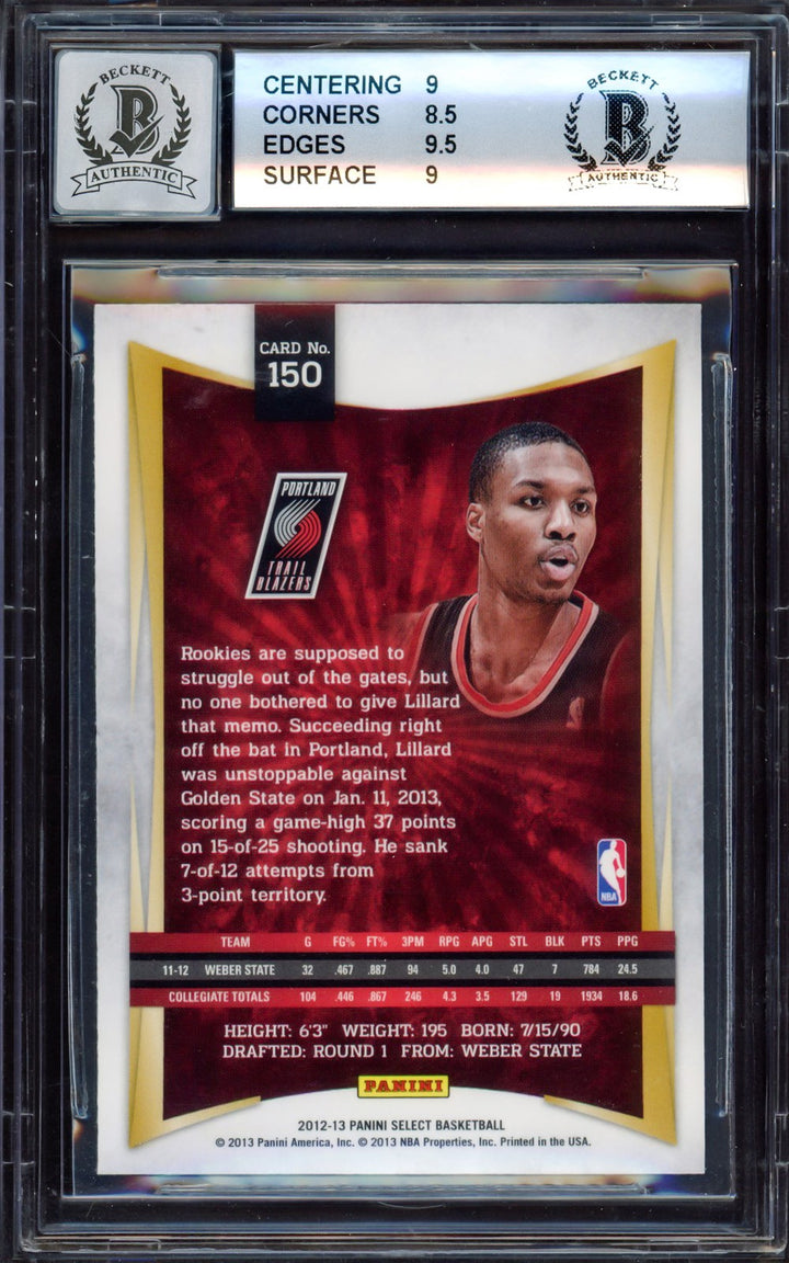 Damian Lillard Auto 2012-13 Panini Select RC 150 Blazers BGS 9 Sig 10 Beckett